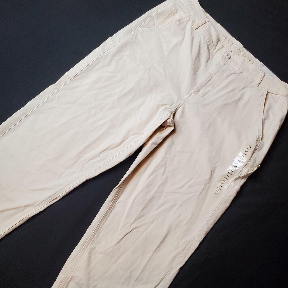American Eagle Womens Size 14 NWT High Rise Straight Cargo Pant Ivory White